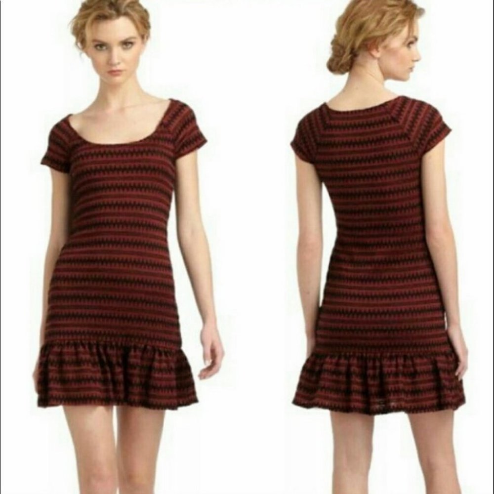 Free People Cozy Day Rust Zig Zag Ruffle Dress